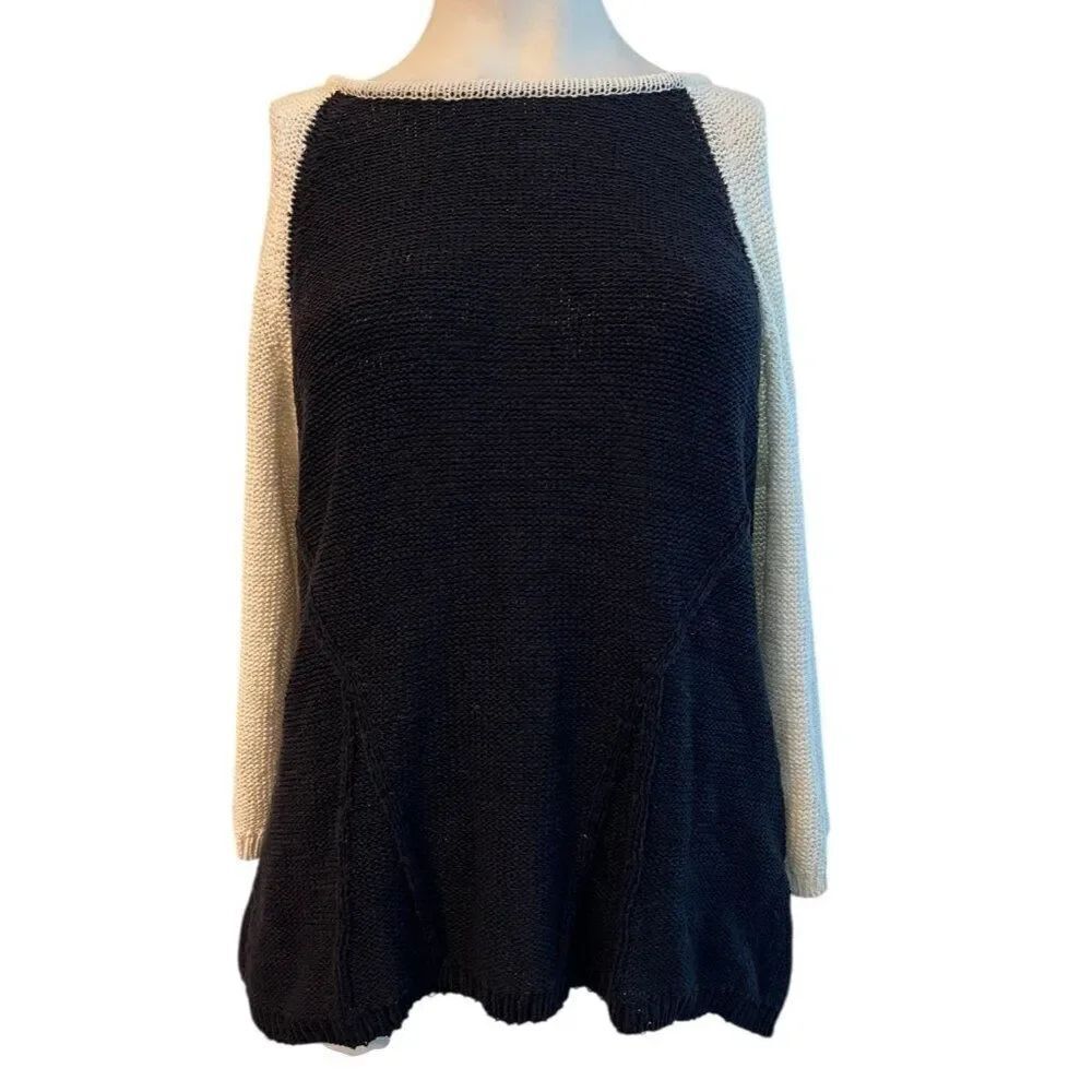 Style & Co Ladies Large Black Off White Pullover Knit Sweater Business NWT $55